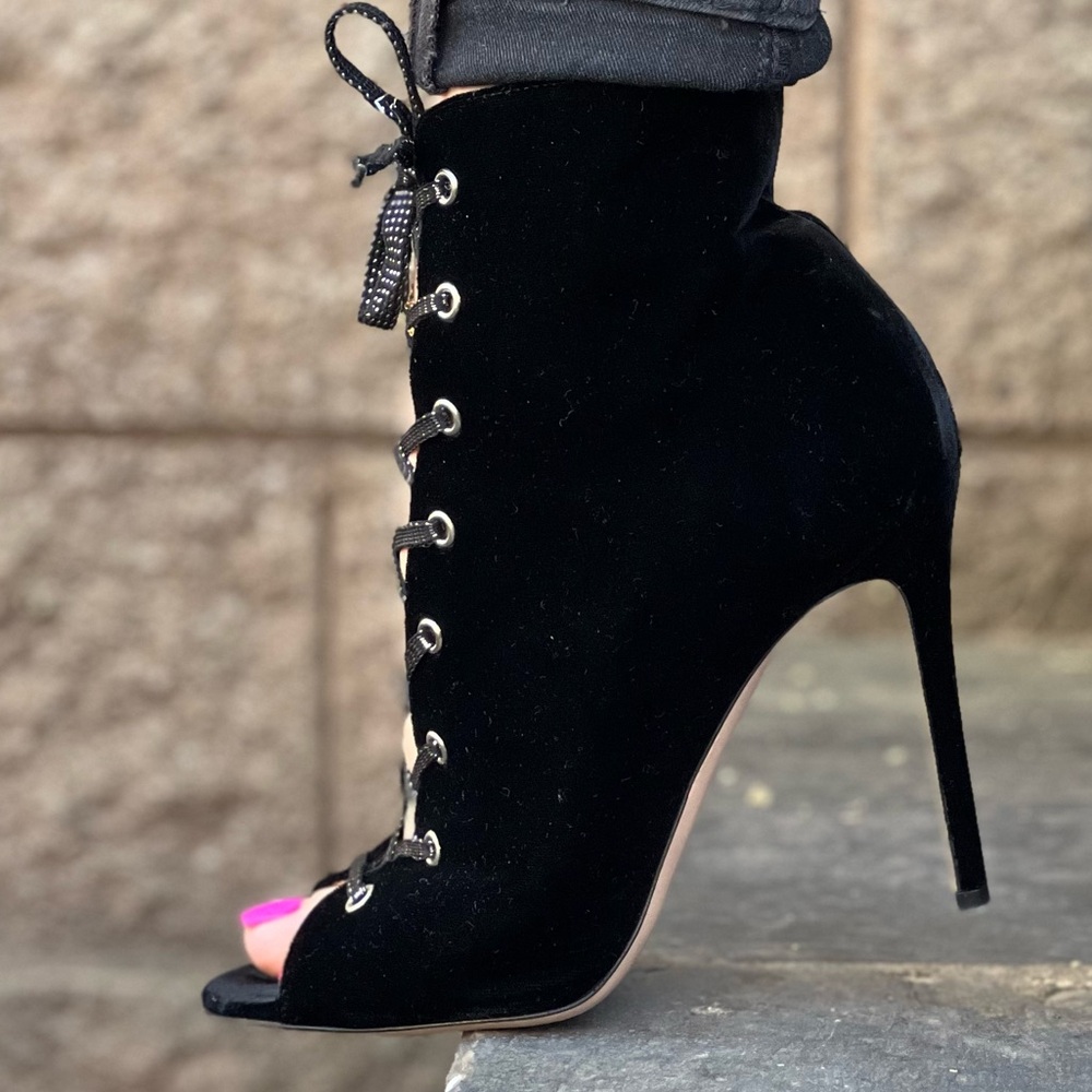 GIANVITO ROSSI Velvet black booties peep toe heels - Picture 5 of 10